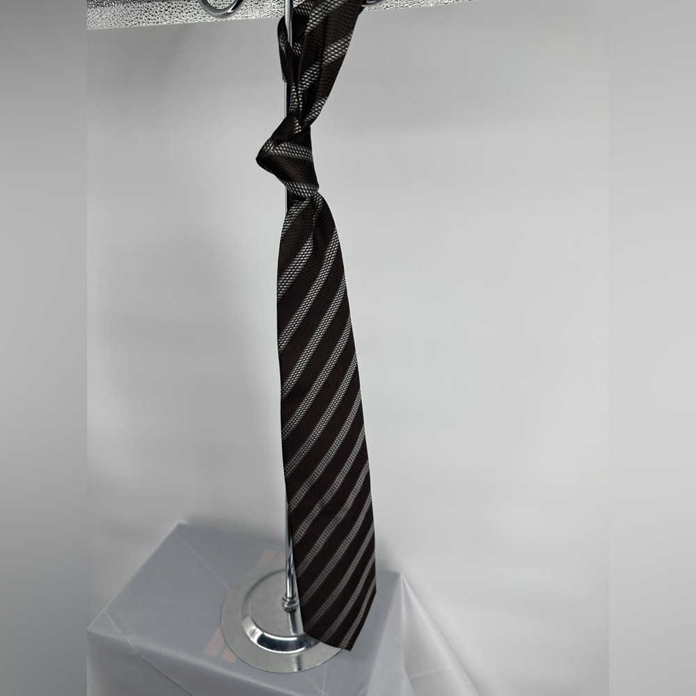 Giorgio  Armani brown gray striped wide tie